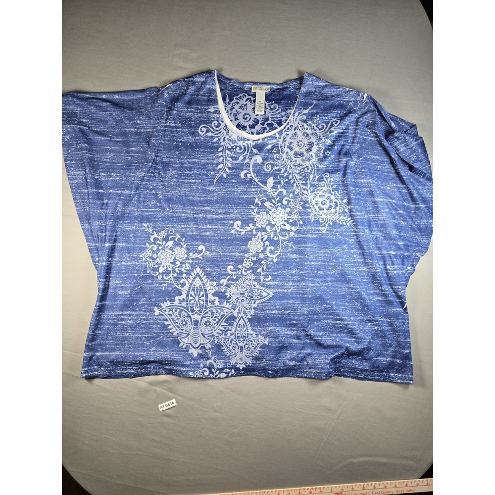 Liz & Me Catherines Blouse Size 4X 30/32 W Plus Pull Over Blue All Over Print